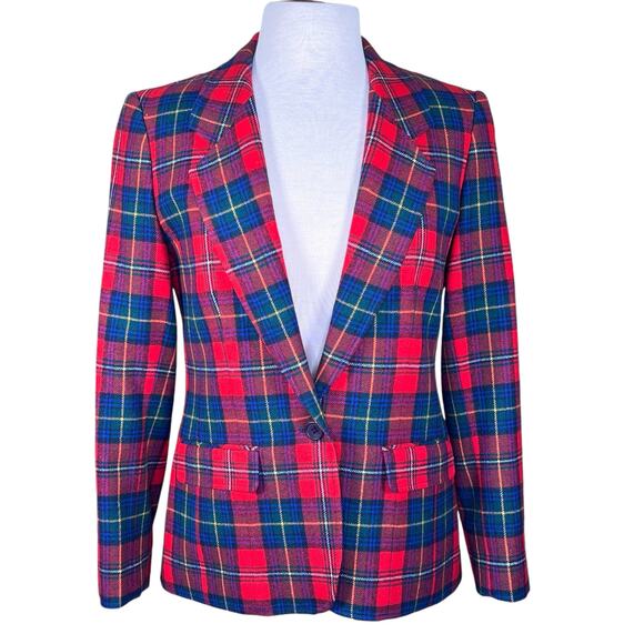 Pendleton Jackets & Blazers - Pendleton Women’s 100% Virgin Wool Red Plaid Blazer Vintage Size 10 EUC